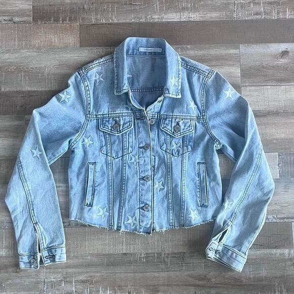 Star Embroidery Light Wash Blue Denim Jacket Size S - Picture 1 of 7